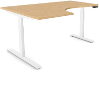 LEAP Electric Dual Motor Height Adjustable Radial Left Hand Sit Stand Desk Portal Top W1600xD1200/800xH620-1270mm Beech Top White Frame 10 Year Warranty